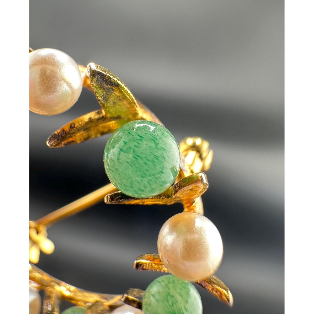 VTG 1940s 1950s Sterling Silver Jade Pearl Wreath Brooch Pendant - Picture 16 of 16